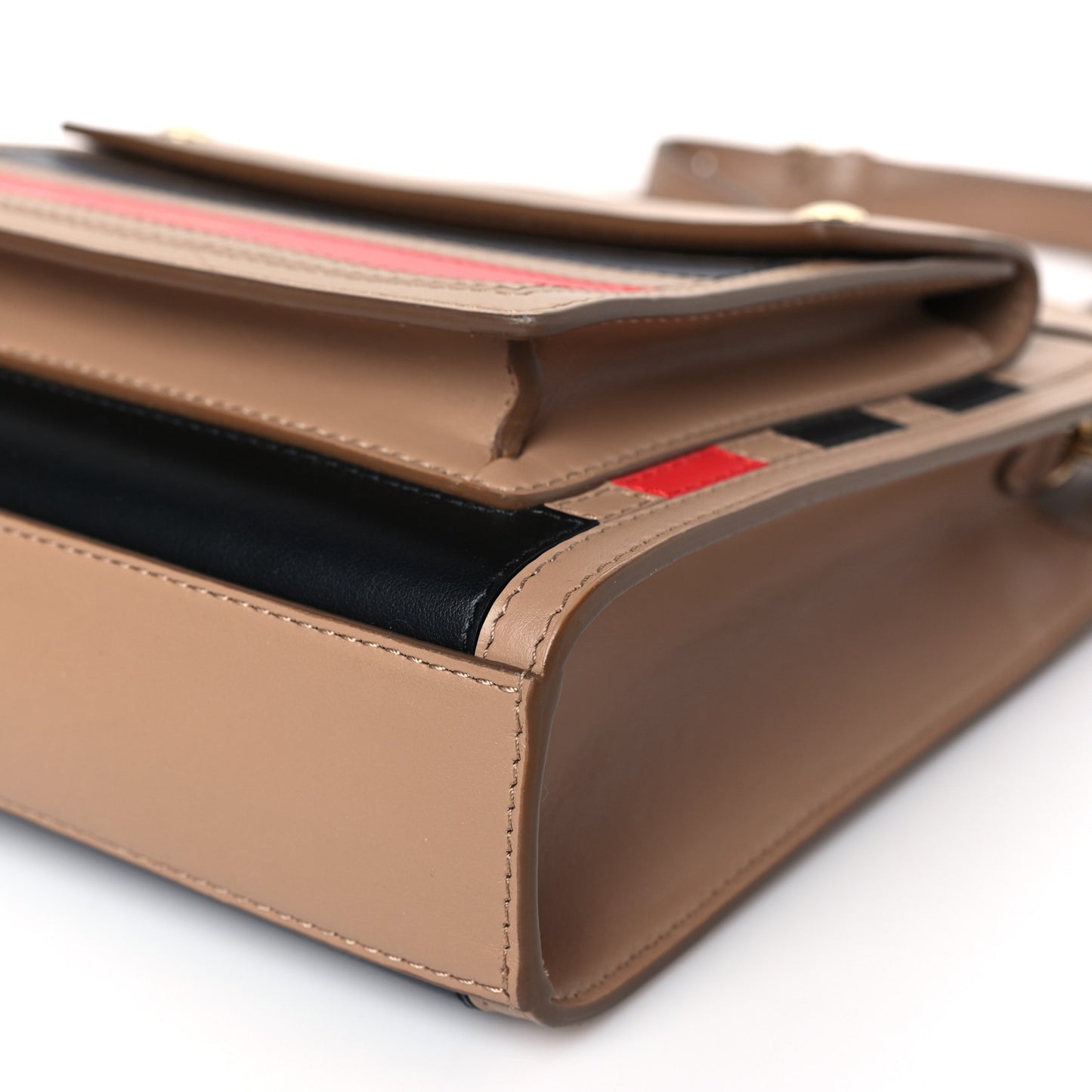 Smooth Calfskin Striped Mini Pocket Bag Camel