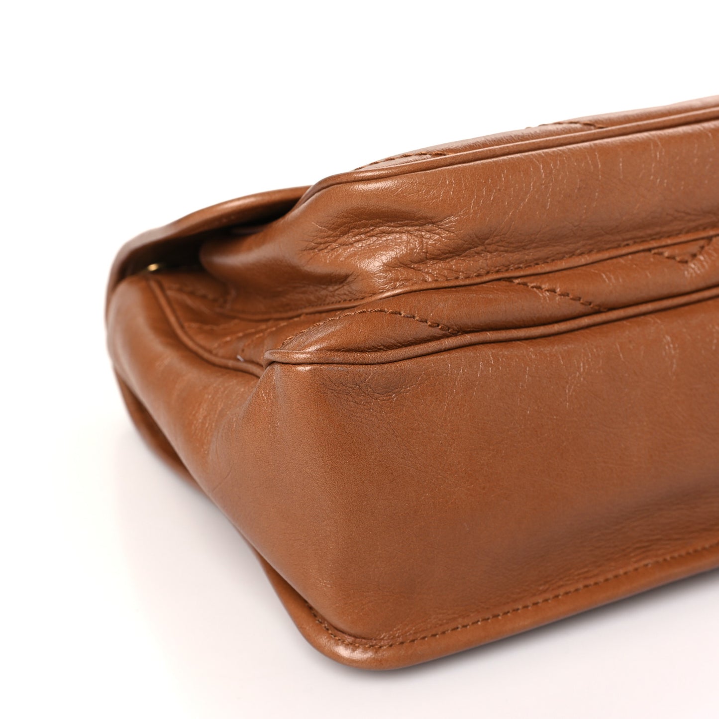 Crinkled Calfskin Matelasse Monogram Medium Niki Chain Satchel Caramel