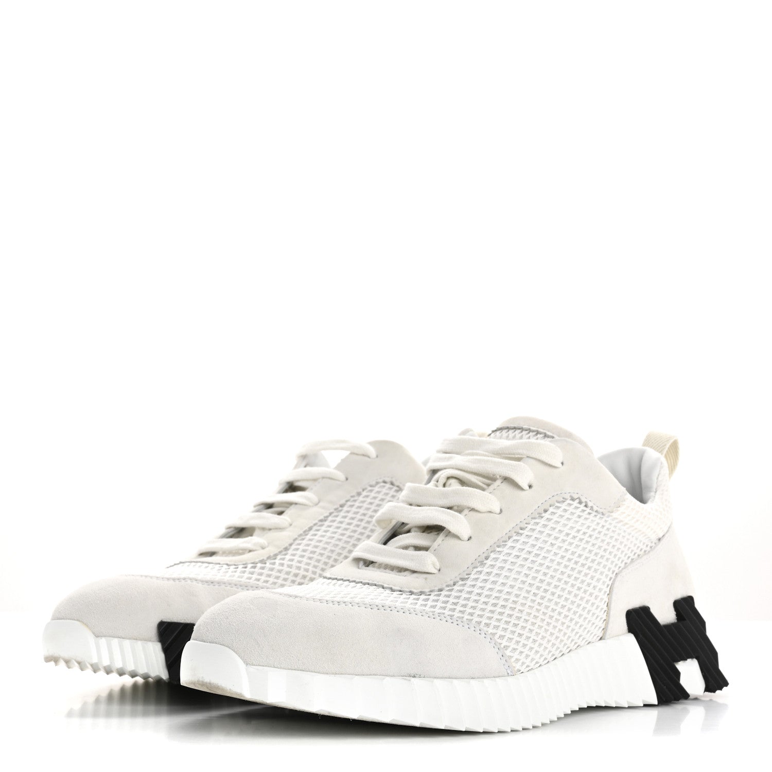 Hermes Air Mesh Suede Goatskin Bouncing Sneakers 39 White Black 4 of 15