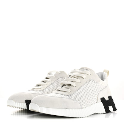 Hermes Air Mesh Suede Goatskin Bouncing Sneakers 39 White Black 4 of 15