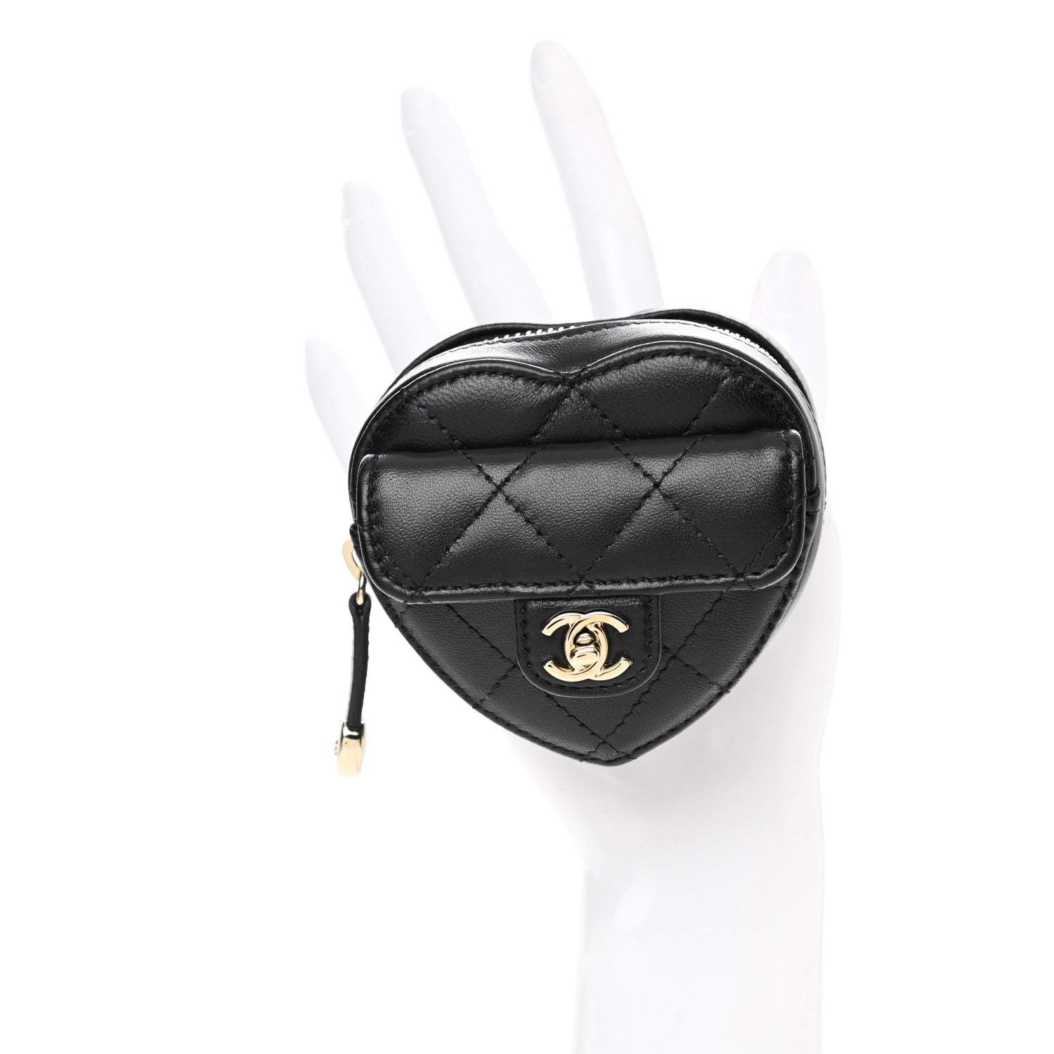 Chanel Lambskin Quilted CC In Love Heart Zipped Arm Coin Purse Black 2 of 7
