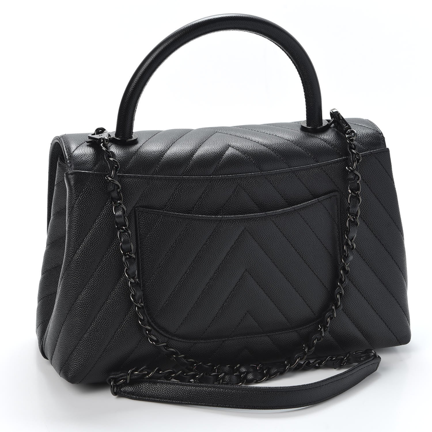 Chanel Caviar Chevron Quilted Small Coco Handle Flap So Black 2 of 9