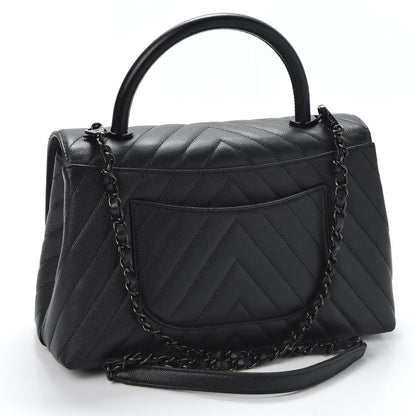 Chanel Caviar Chevron Quilted Small Coco Handle Flap So Black 2 of 9