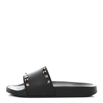 Valentino Garavani Rubber Rockstud Slide Sandals 37 Black 1 of 8