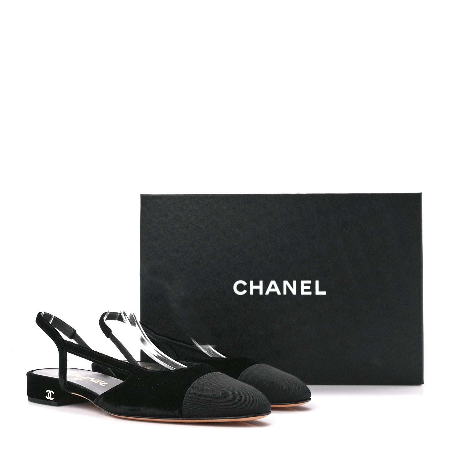 Velour Grosgrain Cap Toe Slingback Flats 38 Black