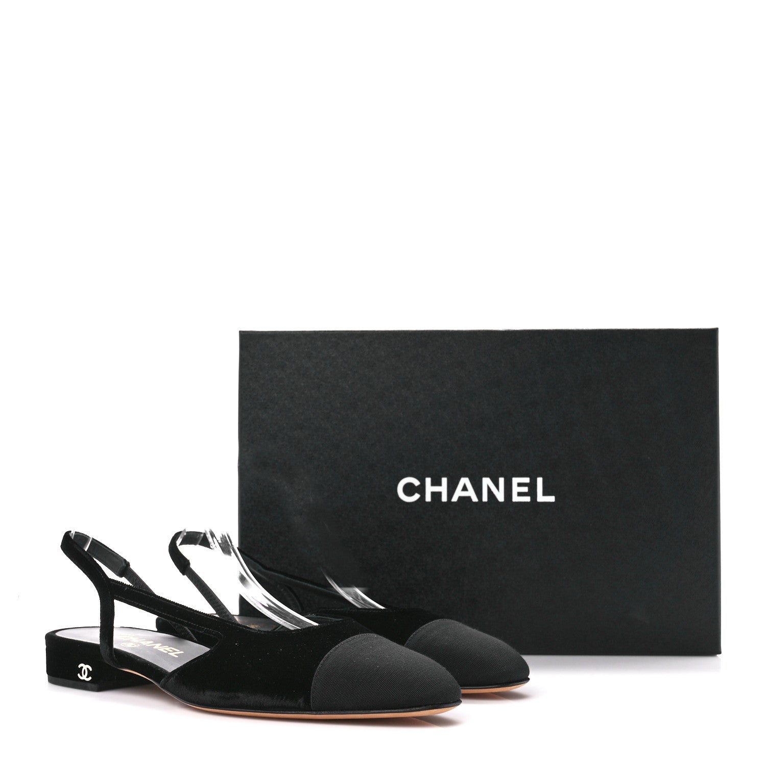 Chanel Velour Grosgrain Cap Toe Slingback Flats 38 Black 9 of 9