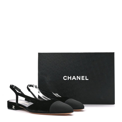 Chanel Velour Grosgrain Cap Toe Slingback Flats 38 Black 9 of 9