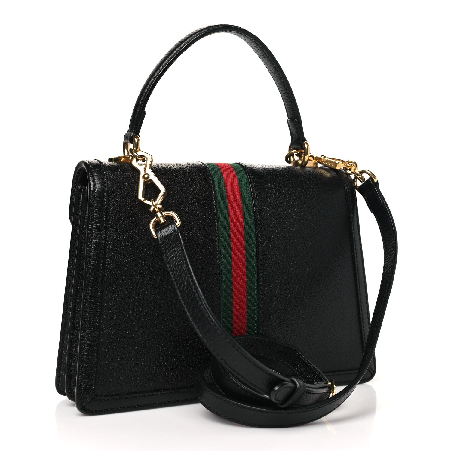 Gucci Textured Dollar Calfskin Web Small Ophidia Padlock Top Handle Bag Black 3 of 10