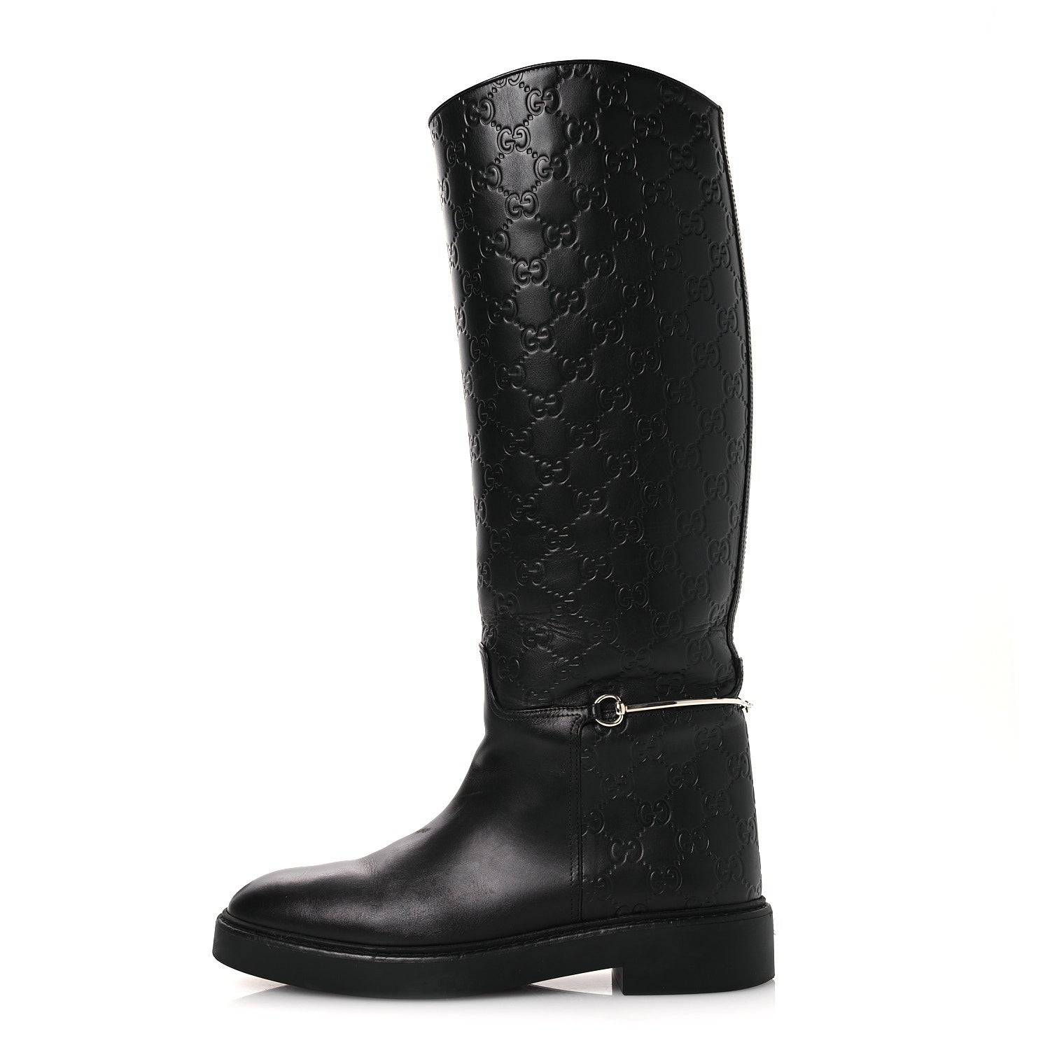 Gucci Guccissima Real Betis Glamour Calfskin Michelangelo Slim Horsebit Riding Boots 39.5 Black 1 of 15