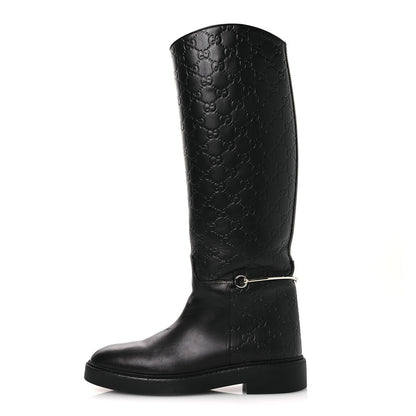Gucci Guccissima Real Betis Glamour Calfskin Michelangelo Slim Horsebit Riding Boots 39.5 Black 1 of 15