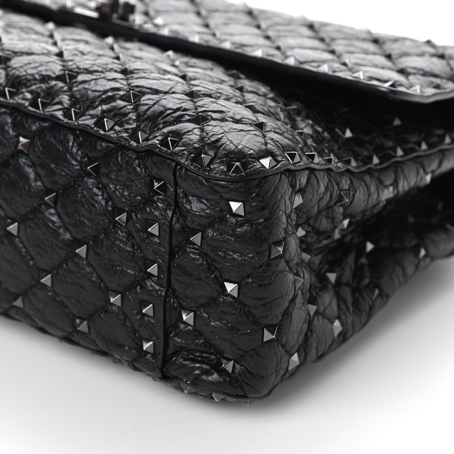 Valentino Garavani Craquele Nappa Large Rockstud Spike Shoulder Bag Black 8 of 9