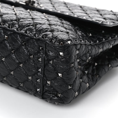 Valentino Garavani Craquele Nappa Large Rockstud Spike Shoulder Bag Black 8 of 9