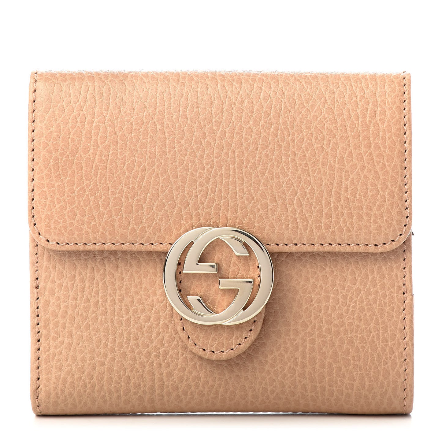 Dollar Calfskin Interlocking G French Wallet Camelia