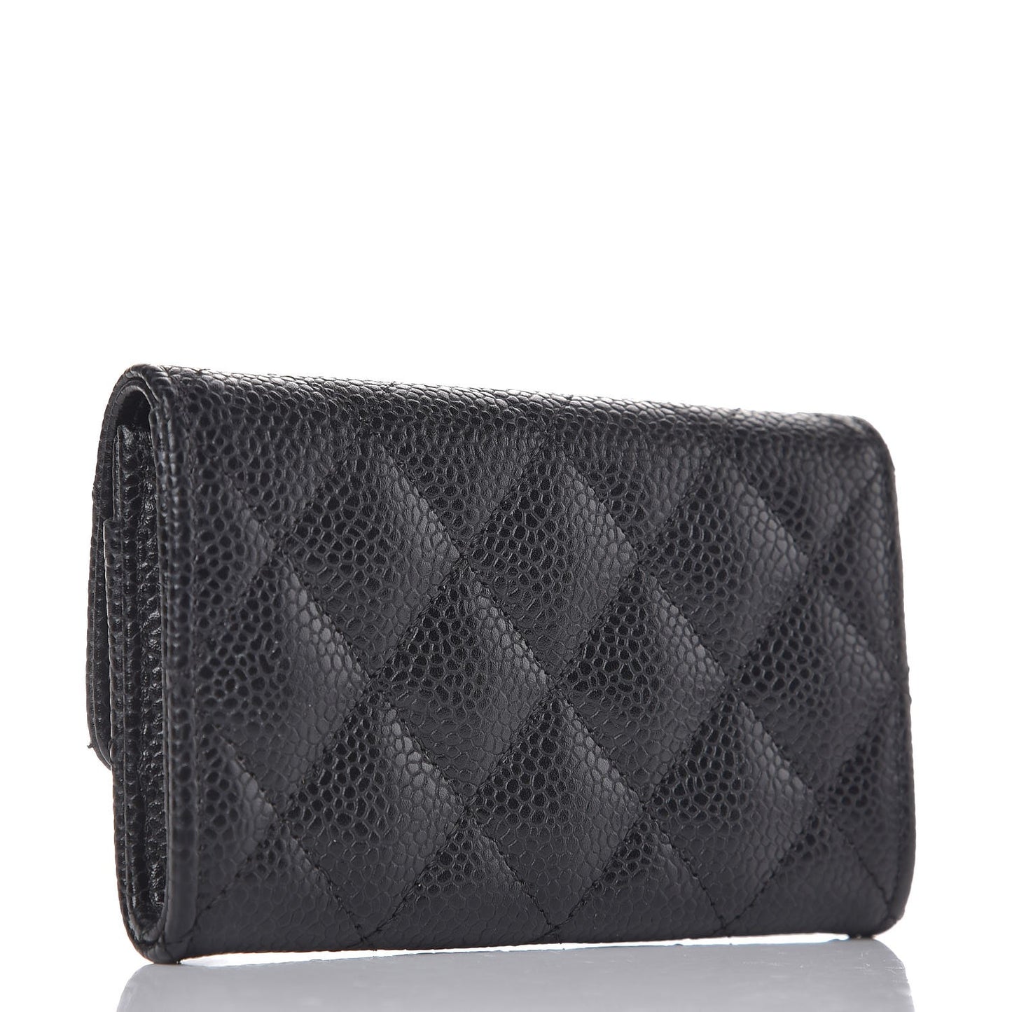 Caviar Quilted Flap Card Holder Black
