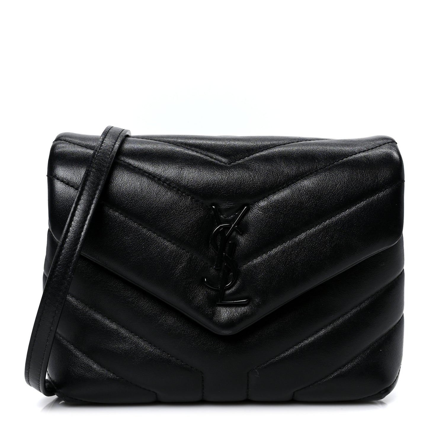 Calfskin Y Quilted Monogram Monochrome Toy Loulou Crossbody Bag Black