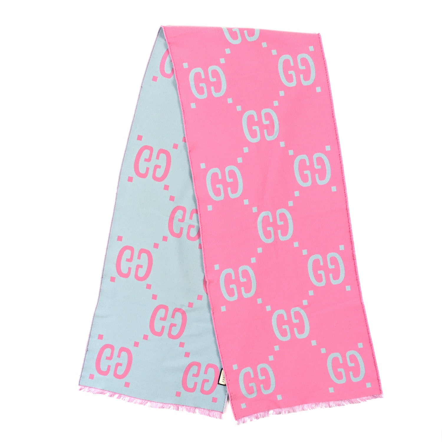 Gucci Wool Silk Monogram Jumbo GG Freedom Scarf Roseate Sky Blue 2 of 4
