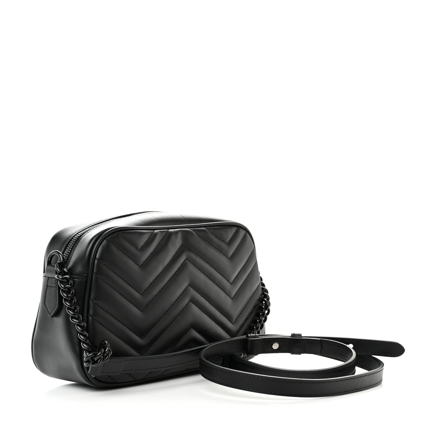Calfskin Matelasse Monochrome Small GG Marmont Chain Shoulder Bag Black