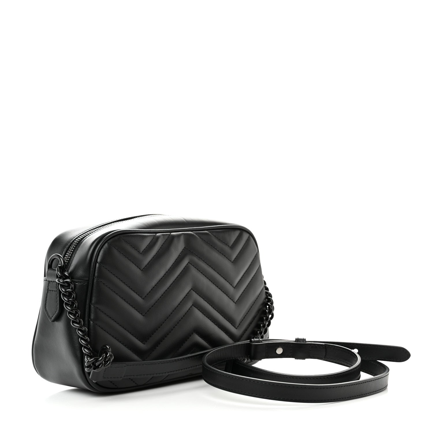 Gucci Calfskin Matelasse Monochrome Small GG Marmont Chain Shoulder Bag Black 3 of 13