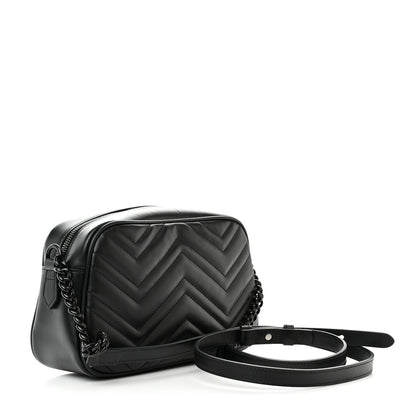 Gucci Calfskin Matelasse Monochrome Small GG Marmont Chain Shoulder Bag Black 3 of 13