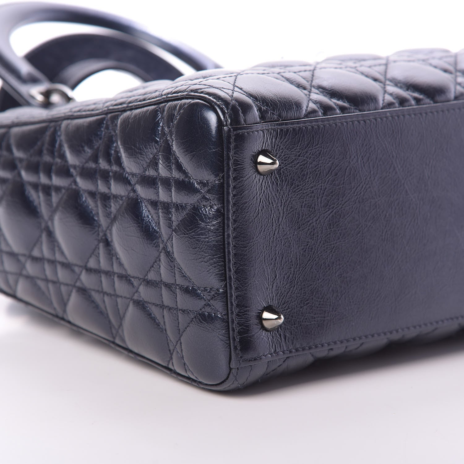 Christian Dior Metallic Lambskin Cannage Medium Lady Dior Navy Blue 9 of 11