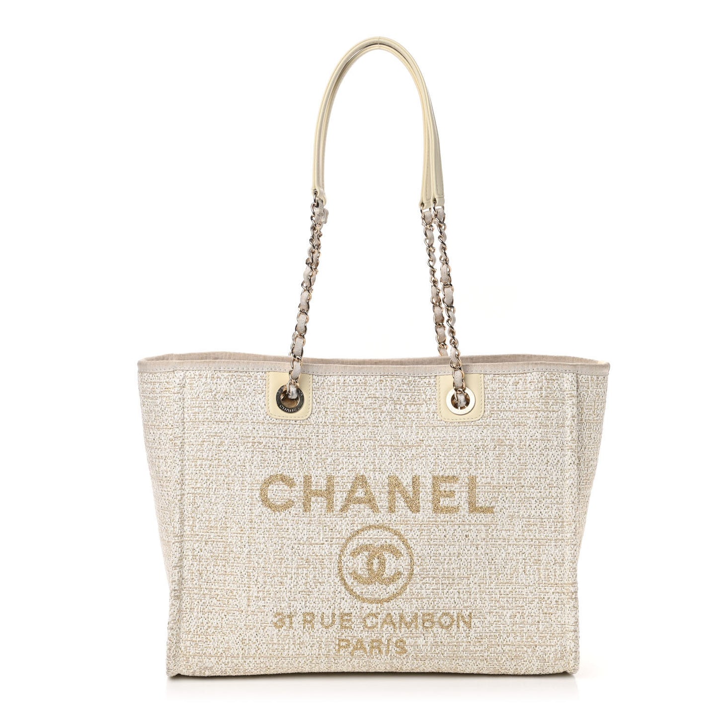 Lurex Boucle Small Deauville Tote Ivory