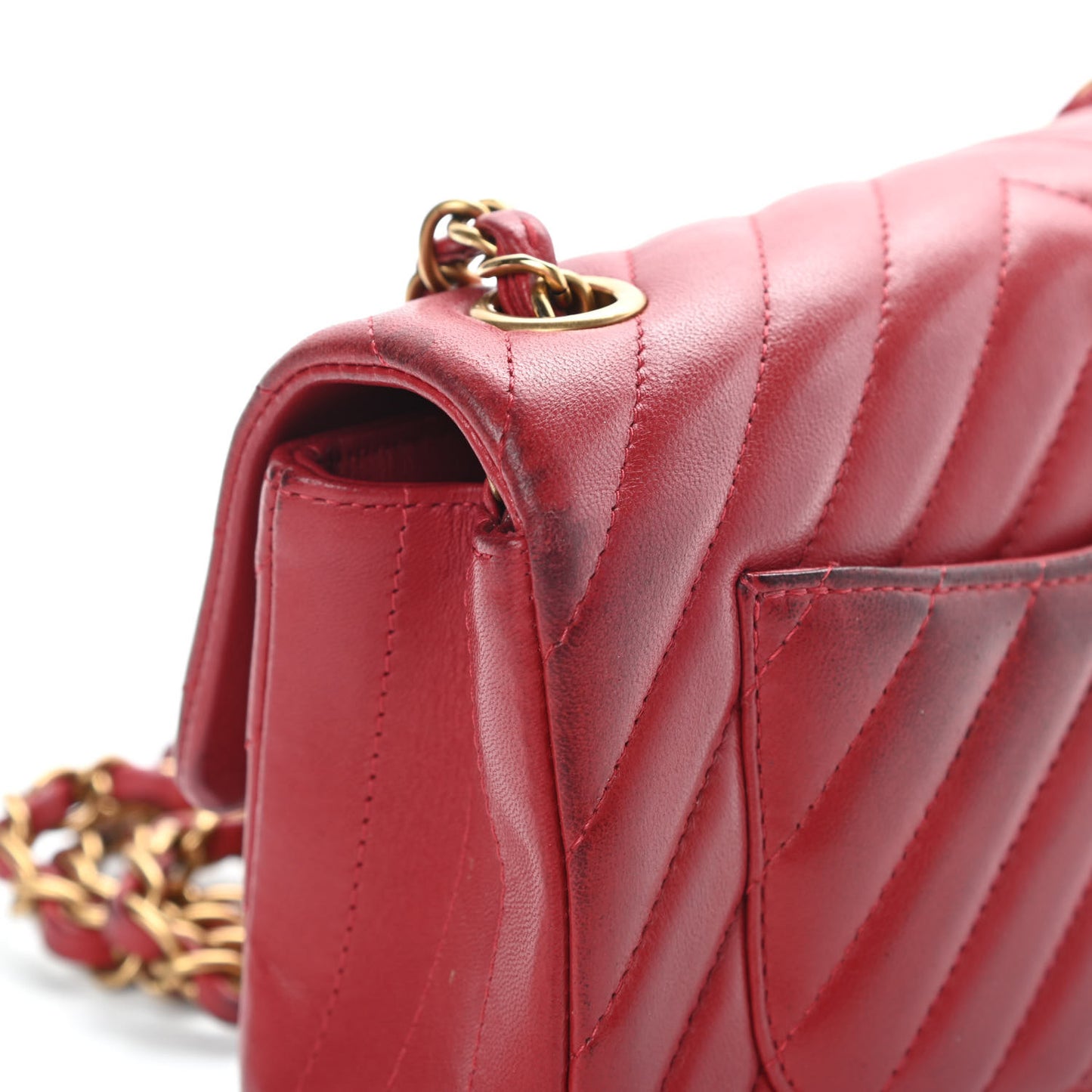 Lambskin Chevron Quilted Mini Rectangular Flap Red
