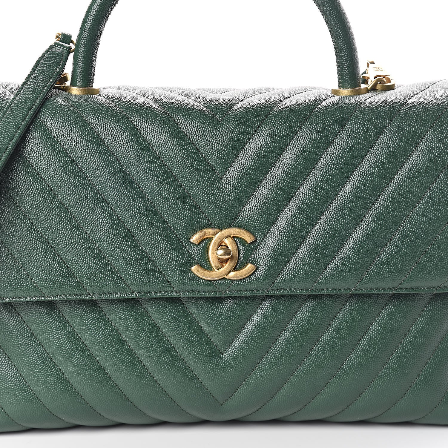 Chanel Caviar Chevron Quilted Medium Coco Handle Flap Green 8 of 10