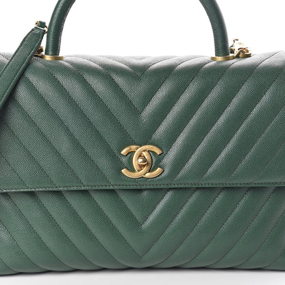 Chanel Caviar Chevron Quilted Medium Coco Handle Flap Green 8 of 10