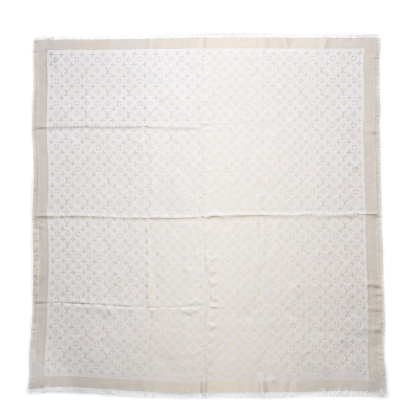 Wool Silk Lurex Monogram Shine Shawl White