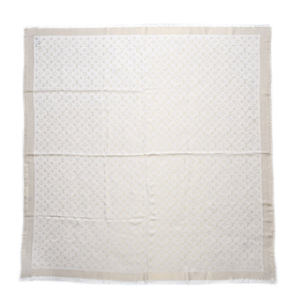Louis Vuitton Wool Silk Lurex Monogram Shine Shawl White 1 of 6