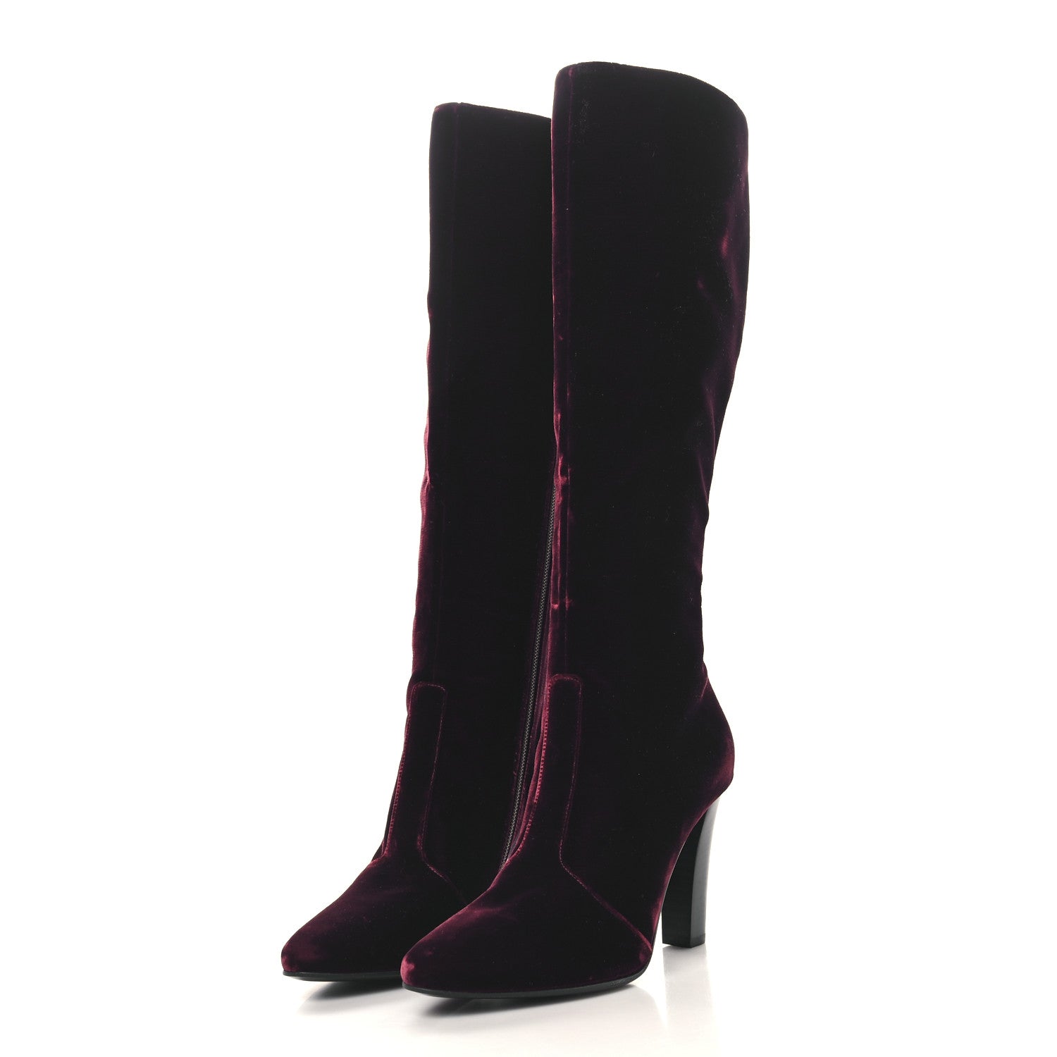 Saint Laurent Velvet Lily Thigh High Boots 36 Burgundy 3 of 7