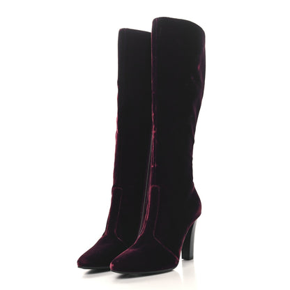 Saint Laurent Velvet Lily Thigh High Boots 36 Burgundy 3 of 7
