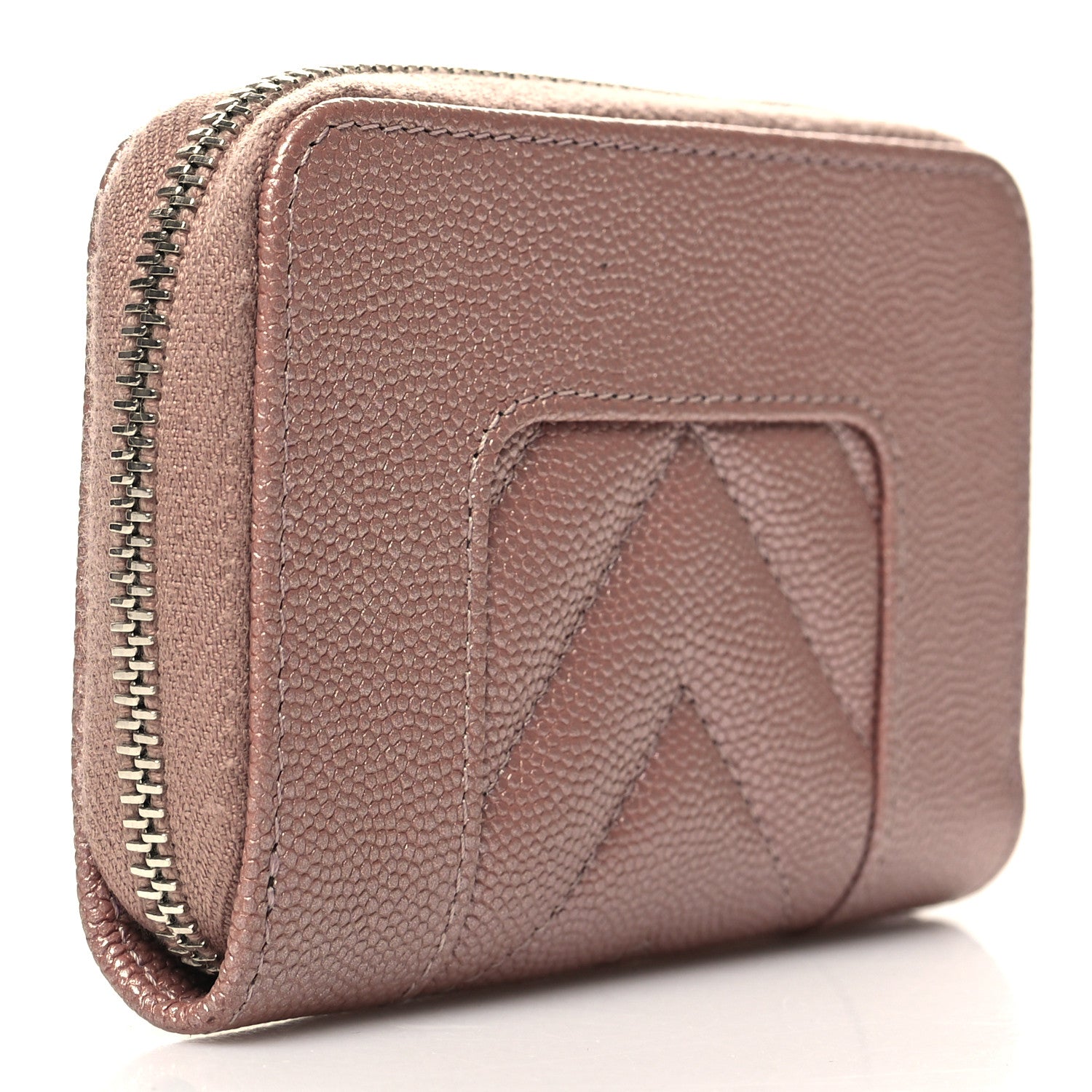 Chanel Metallic Caviar Chevron Quilted Vintage Mademoiselle Zip Coin Purse Pink 3 of 10