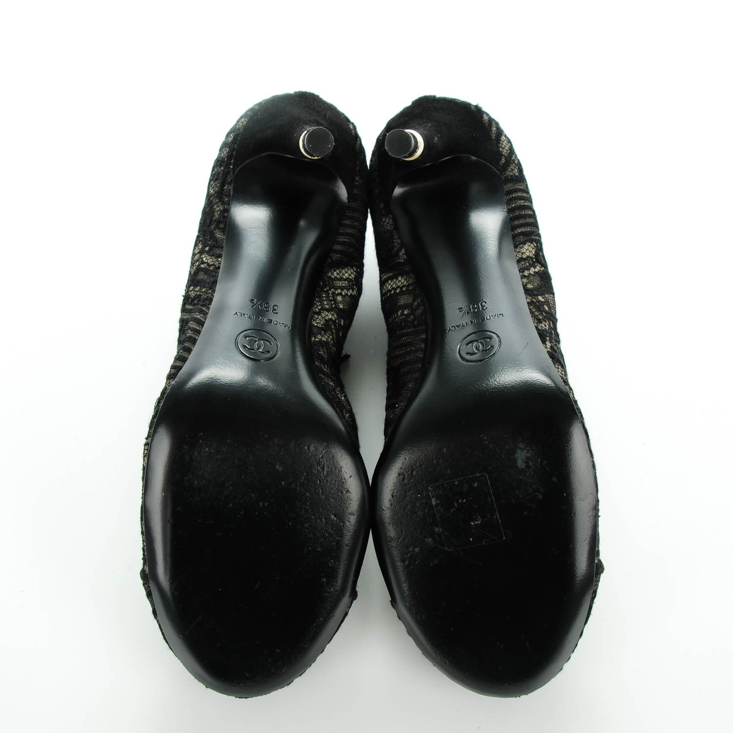Chanel Lace Pearl Booties 38.5 Black 5 of 9