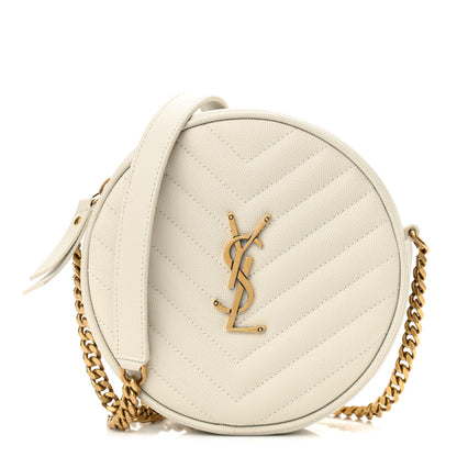 Saint Laurent Grain De Poudre Matelasse Chevron Quilted Round Vinyle Camera Bag Crema Soft 1 of 10