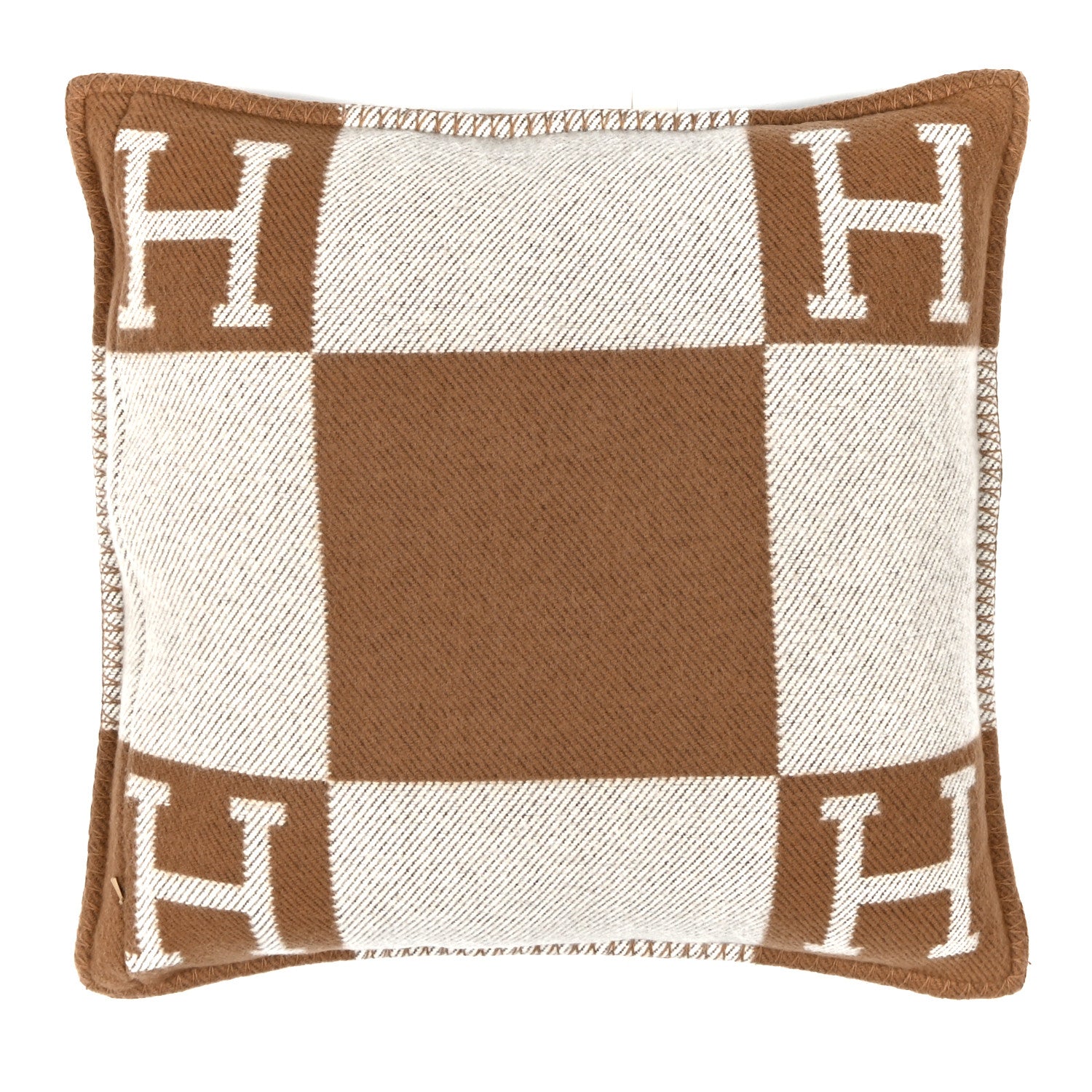 Hermes Wool Cashmere Avalon Pillow PM Ecru Camel 2 of 3
