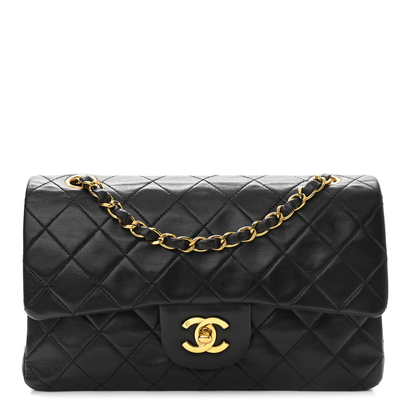 Lambskin Quilted Small Double Flap Black