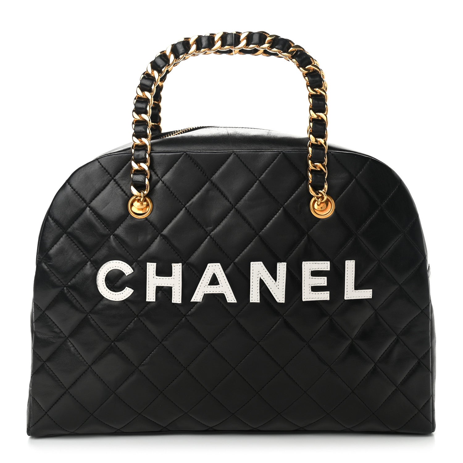 Chanel Lambskin Quilted Logo Bowling Bag Black 1 of 15