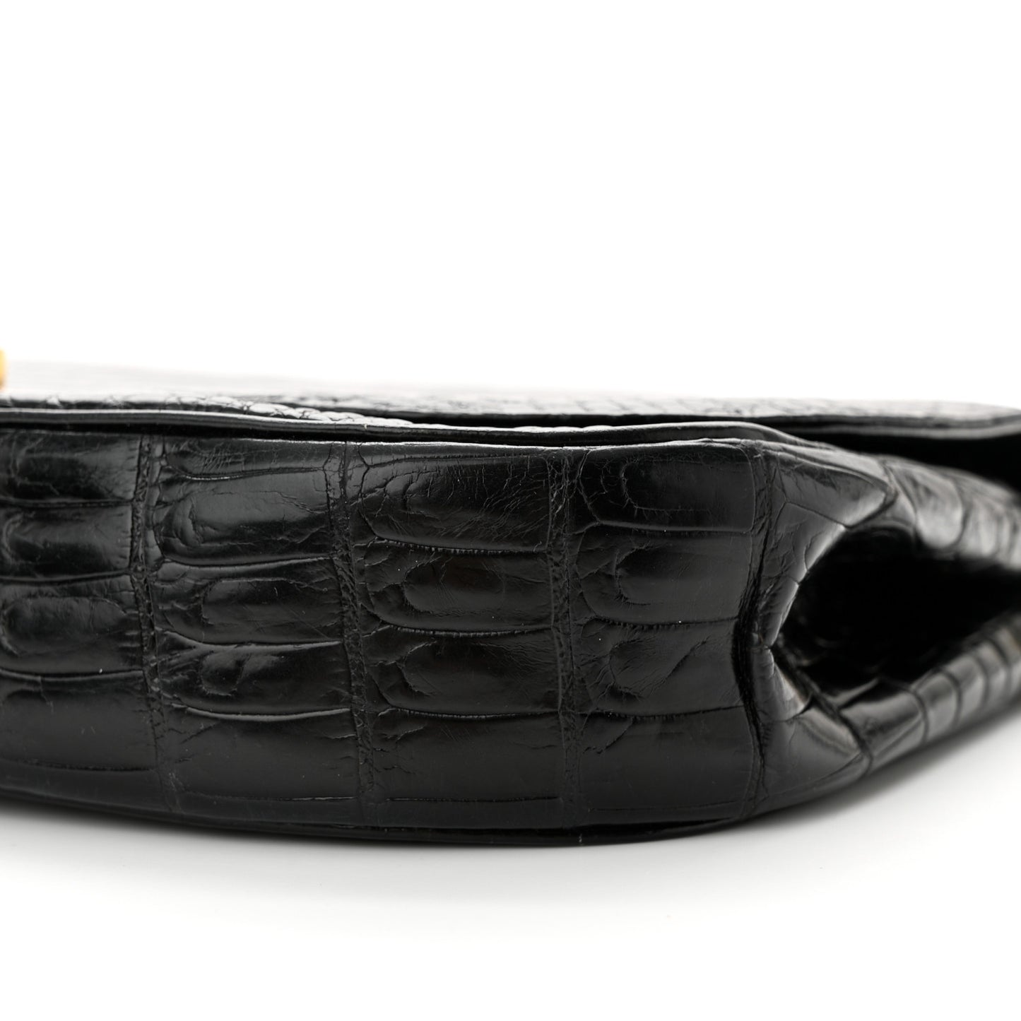 Shiny Crocodile Evening Flap Black