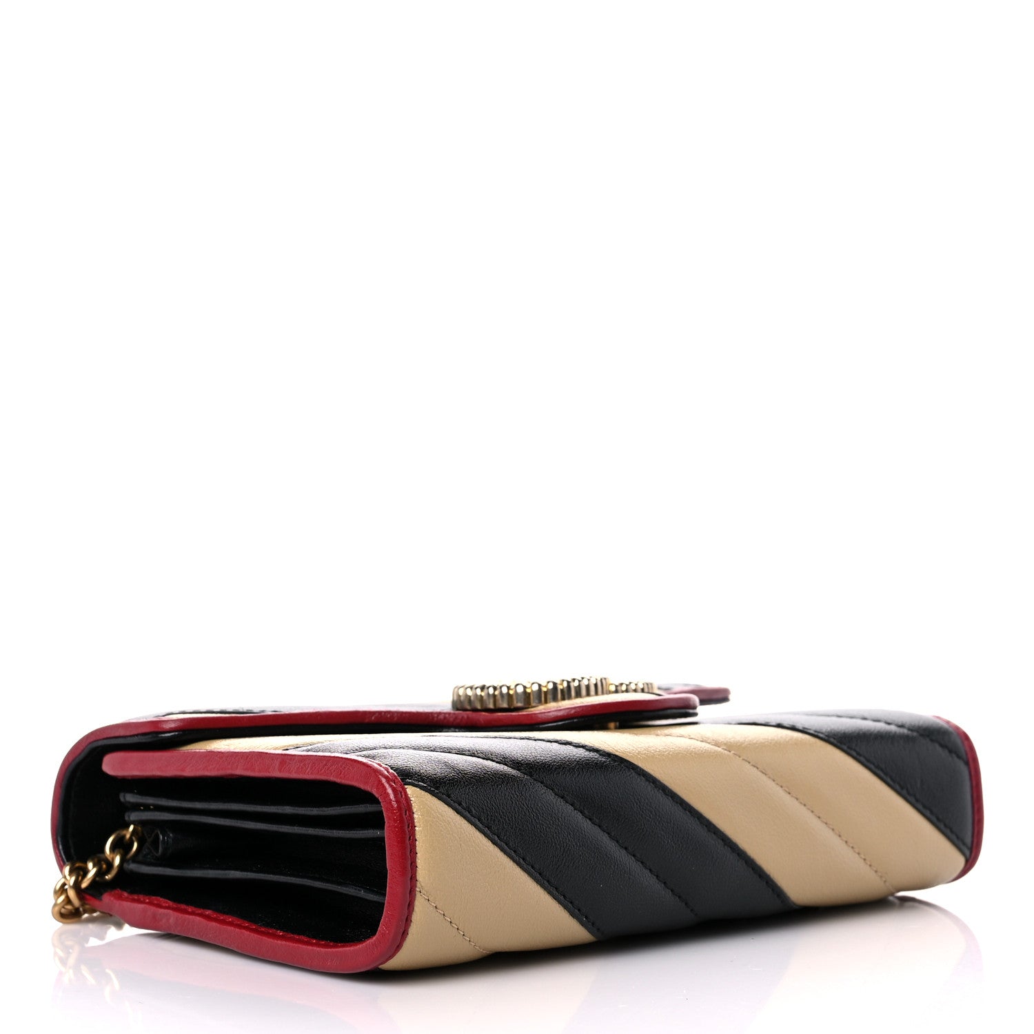 Gucci Azalea Calfskin Matelasse Diagonal Patchwork Torchon GG Marmont Chain Wallet Black Beige Romantic Cerise 4 of 14