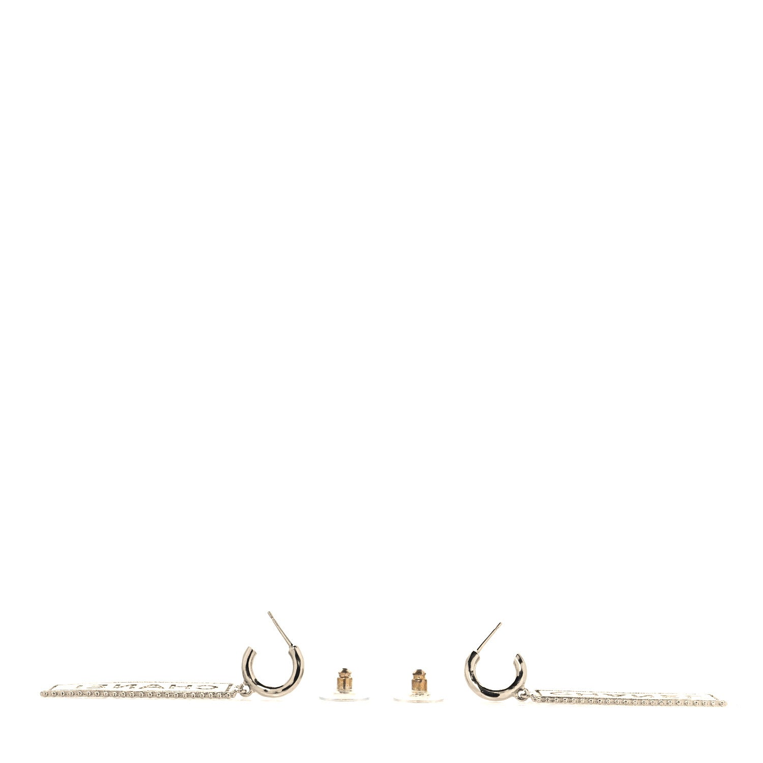 Chanel Metal Enamel Logo Drop Earrings Silver Black 3 of 4