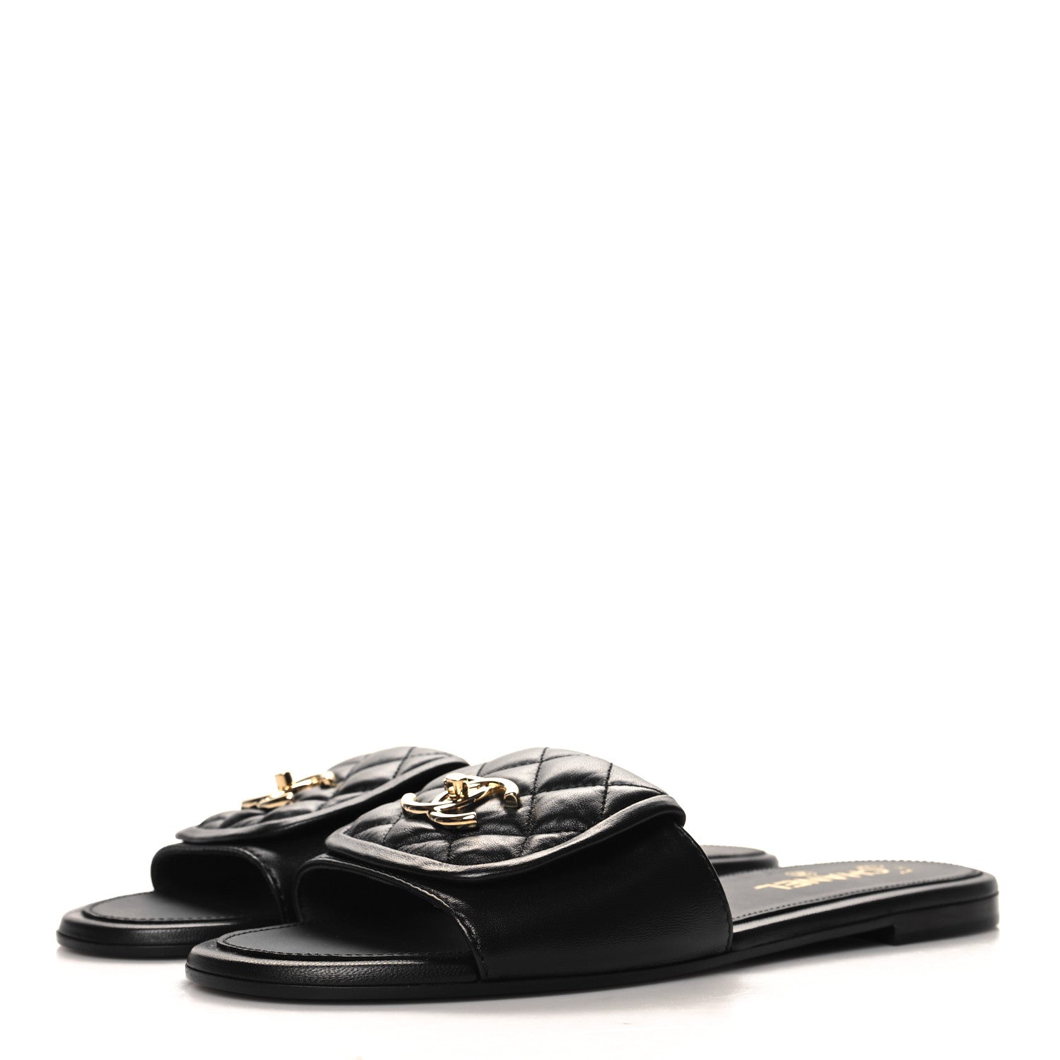Chanel Lambskin Quilted Turnlock Flat Mules 40.5 Black 4 of 10