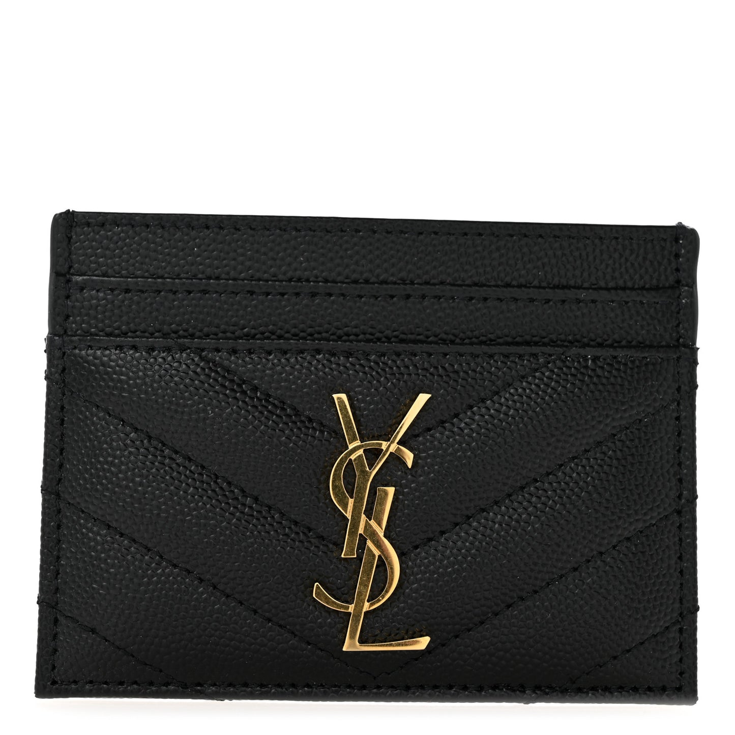 Grain De Poudre Matelasse Chevron Monogram Credit Card Case Black
