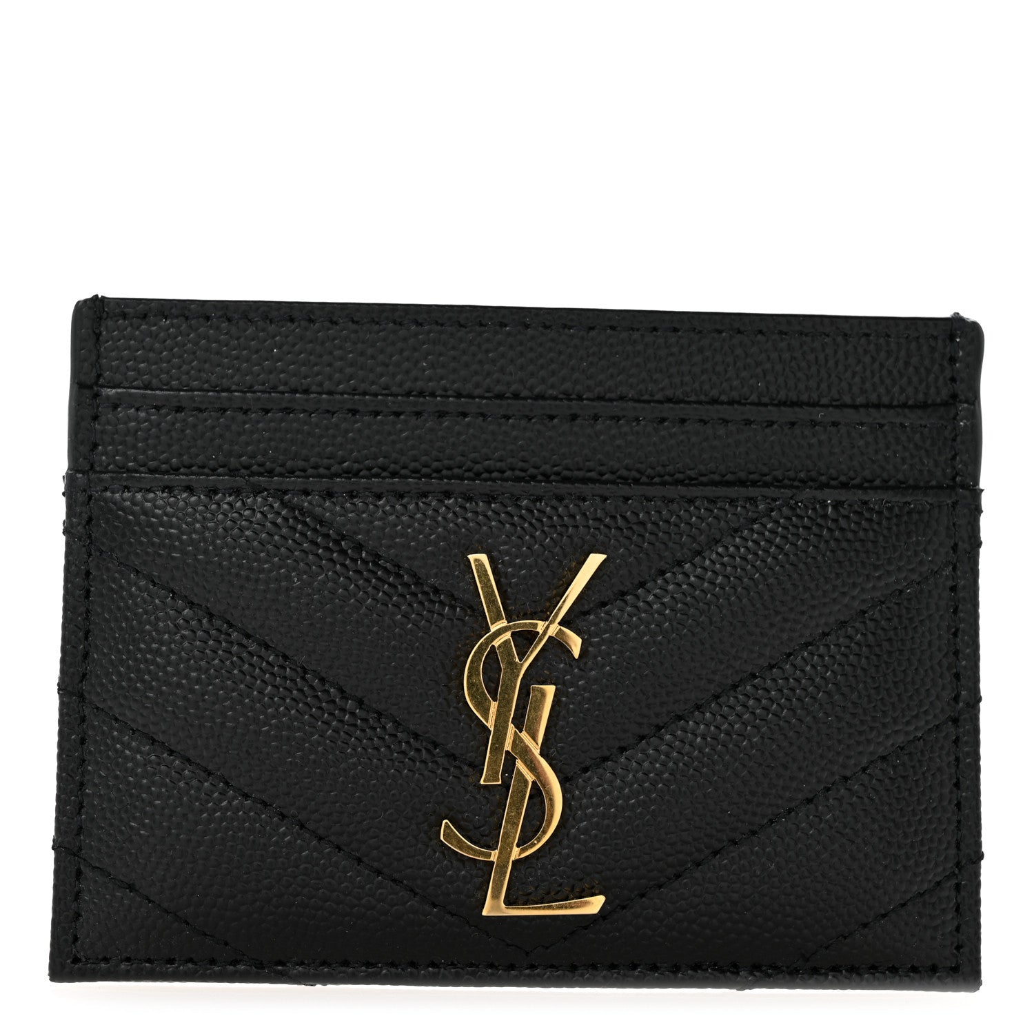 Saint Laurent Grain De Poudre Matelasse Chevron Monogram Credit Card Case Black 9 of 10
