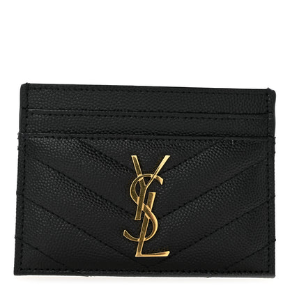 Saint Laurent Grain De Poudre Matelasse Chevron Monogram Credit Card Case Black 9 of 10