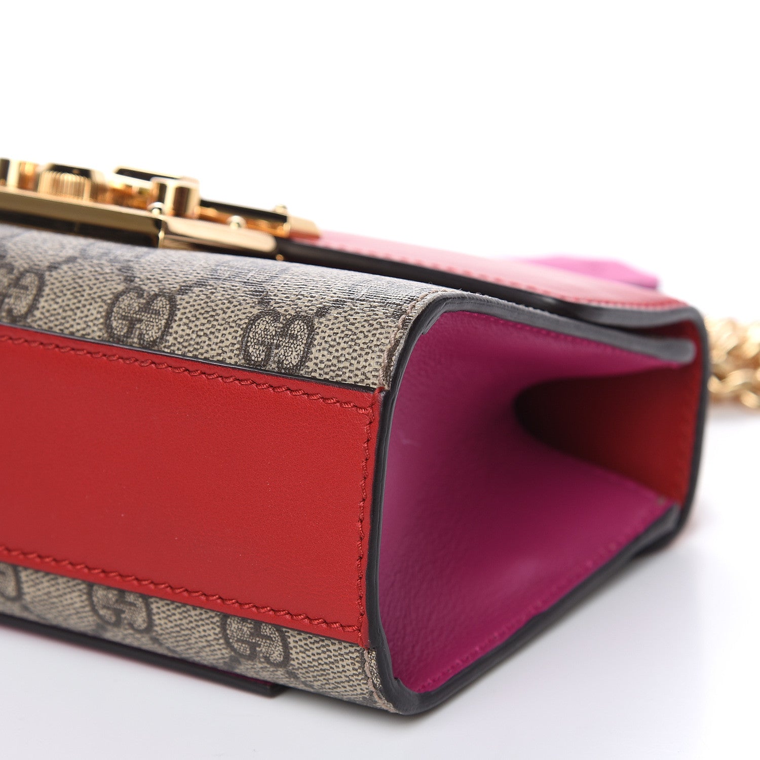 Gucci GG Supreme Monogram Calfskin Small Padlock Shoulder Bag Beige Hibiscus Red New Rosette 9 of 11