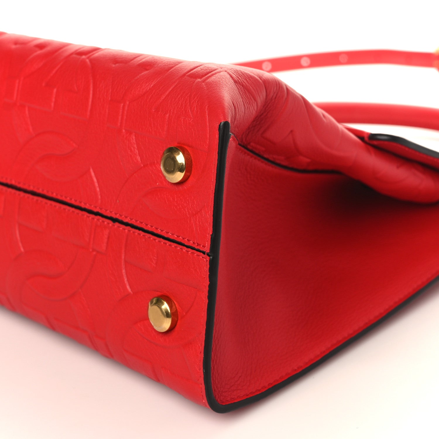 Salvatore Ferragamo Calfskin Gancini Embossed Trifolio Top Handle Bag Lipstick 8 of 8