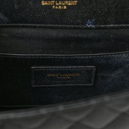 Saint Laurent Grain De Poudre Textured Mixed Matelasse Triquilt Small Monogram Satchel Black 7 of 13