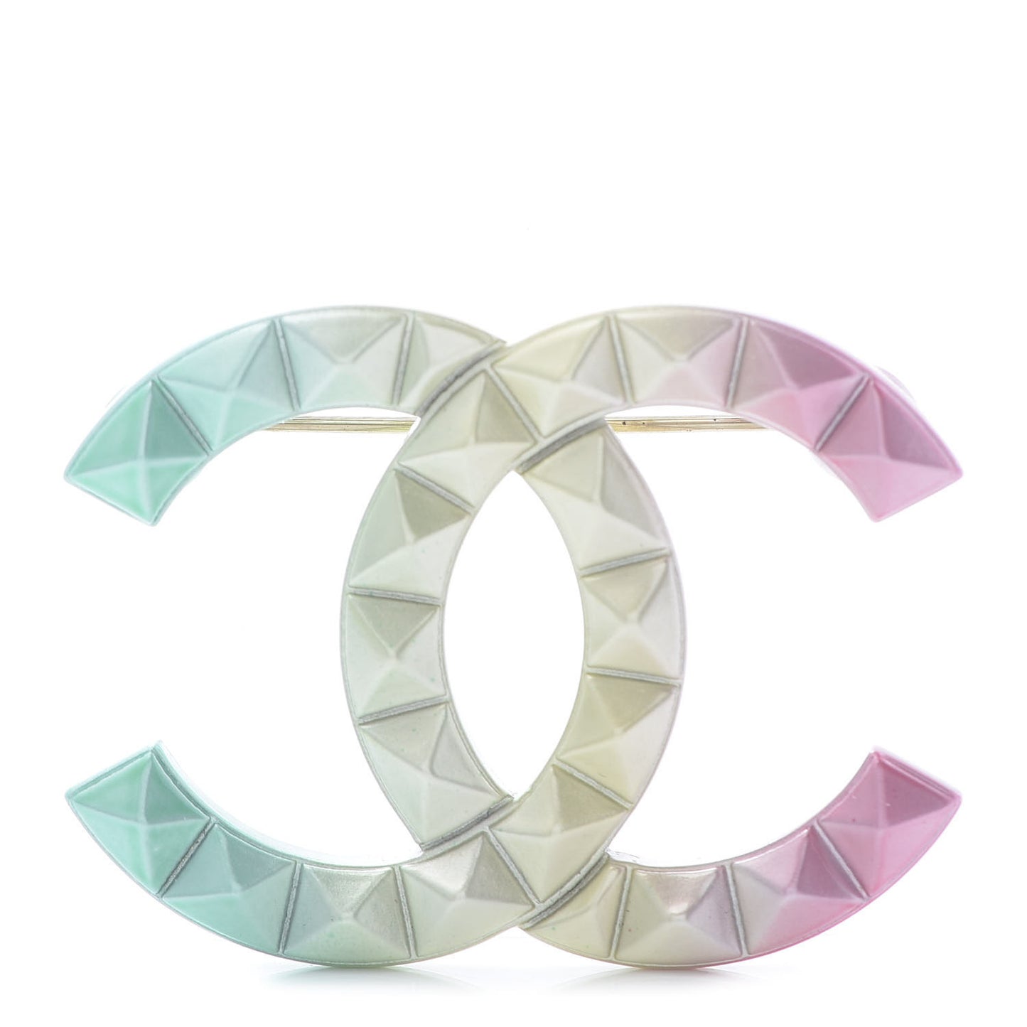 Metal Studded CC Rainbow Brooch Multicolor