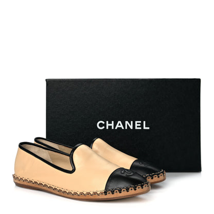 Chanel Lambskin Chain CC Mocassin Loafer Espadrilles 38.5 Beige Black 9 of 9